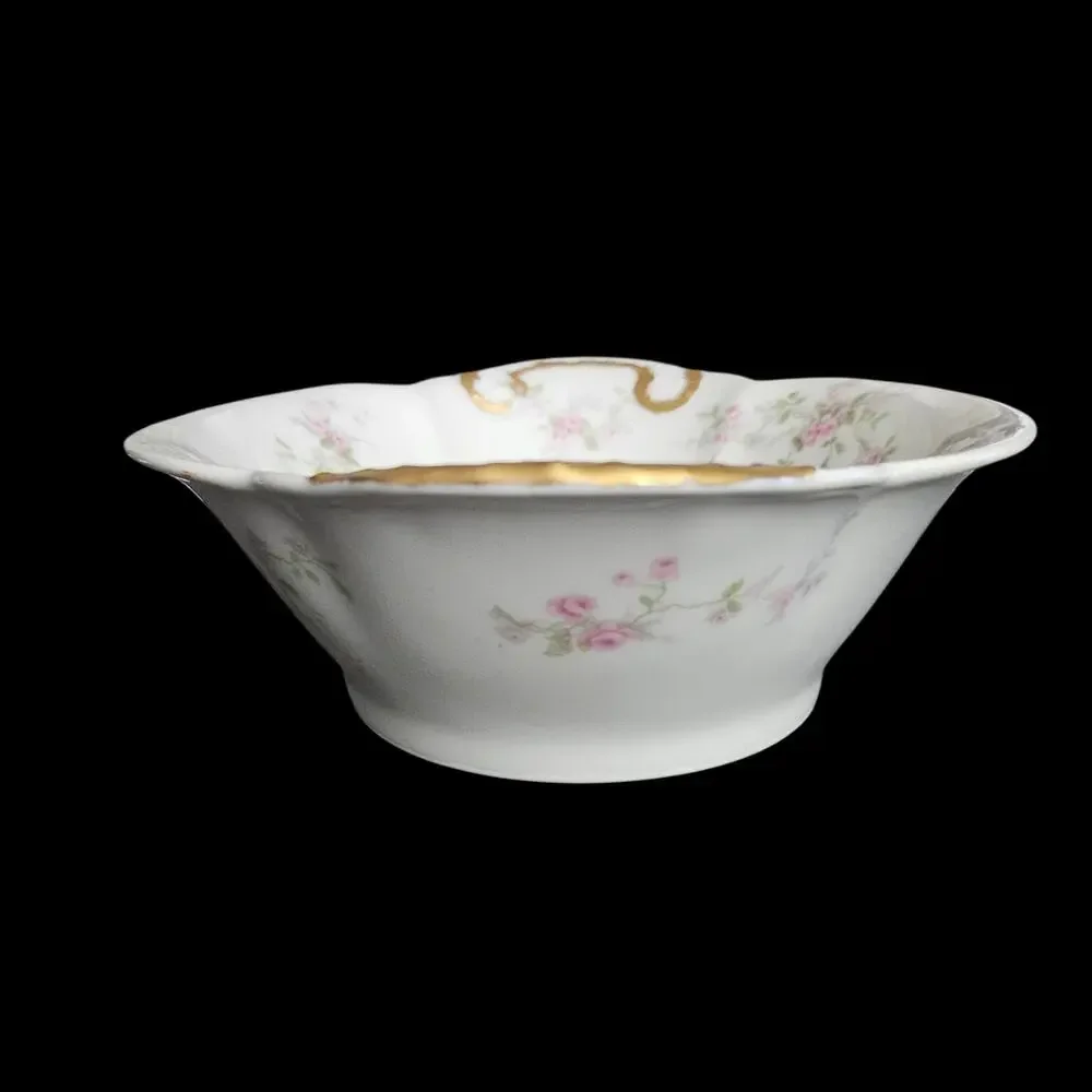 Theodore Haviland Limoges France Pink Floral Oval Serving Bowl Gold Trim